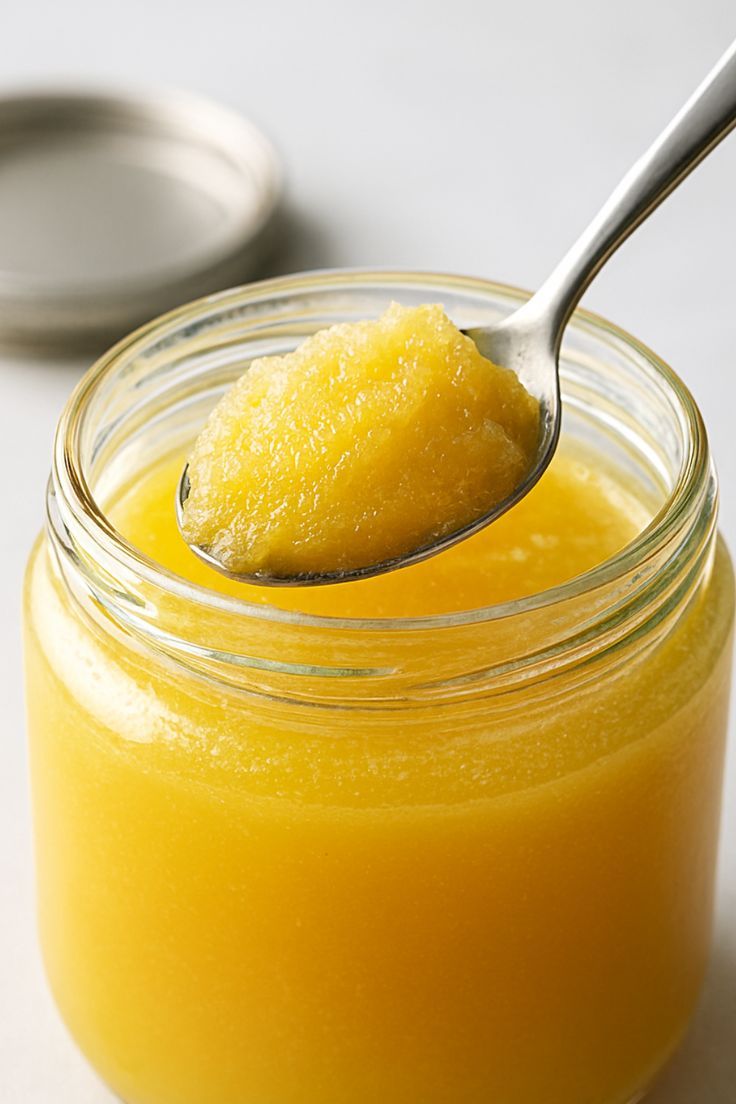 Slow-cooked ghee in a glass jar